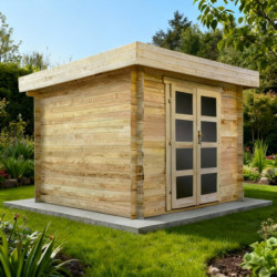 Chalet en bois massif 28mm de 9m² à toit plat - Gardy Shelter