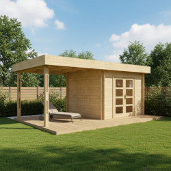 Abri en bois massif 9m² toit plat + terrasse 7m² Gardy Shelter