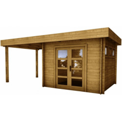 Abri toit plat en bois traité marron 9m² + Terrasse Gardy Shelter