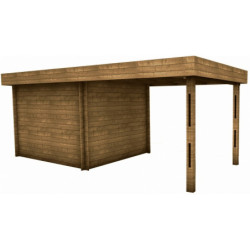 Abri toit plat en bois traité marron 9m² + Terrasse Gardy Shelter