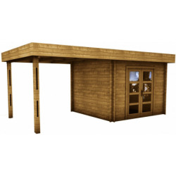 Abri toit plat en bois traité marron 9m² + Terrasse Gardy Shelter