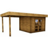 Abri toit plat en bois traité marron 9m² + Terrasse Gardy Shelter