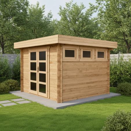 Abri en bois à toit plat 9m² Traité marron 40mm Gardy Shelter