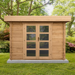 Abri en bois à toit plat 9m² Traité marron 40mm Gardy Shelter