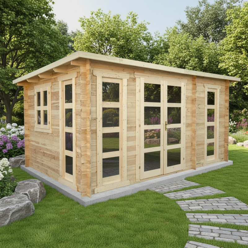 Abri en bois avec cloison de 15m² - madriers 28mm Gardy Shelter
