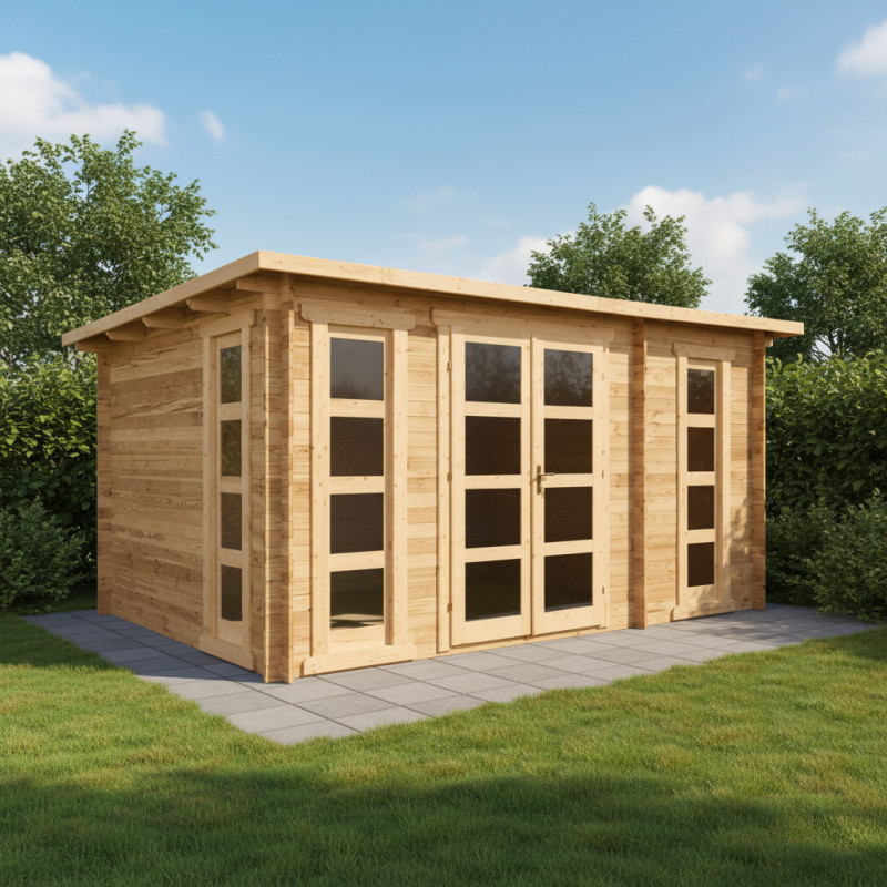 Abri 15m² en bois massif 28mm Traité - avec cloison Gardy Shelter