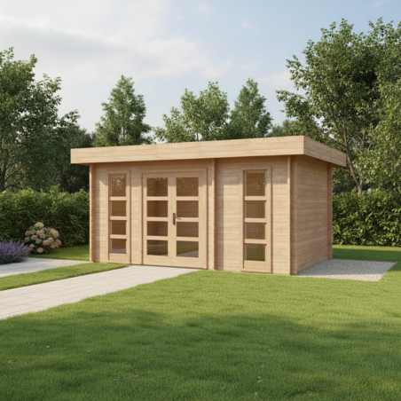 Chalet en bois massif 40mm 15m² cloisonné + lumineux Gardy Shelter