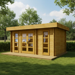 Chalet avec cloison en bois 15m² traité marron 40mm Gardy Shelter