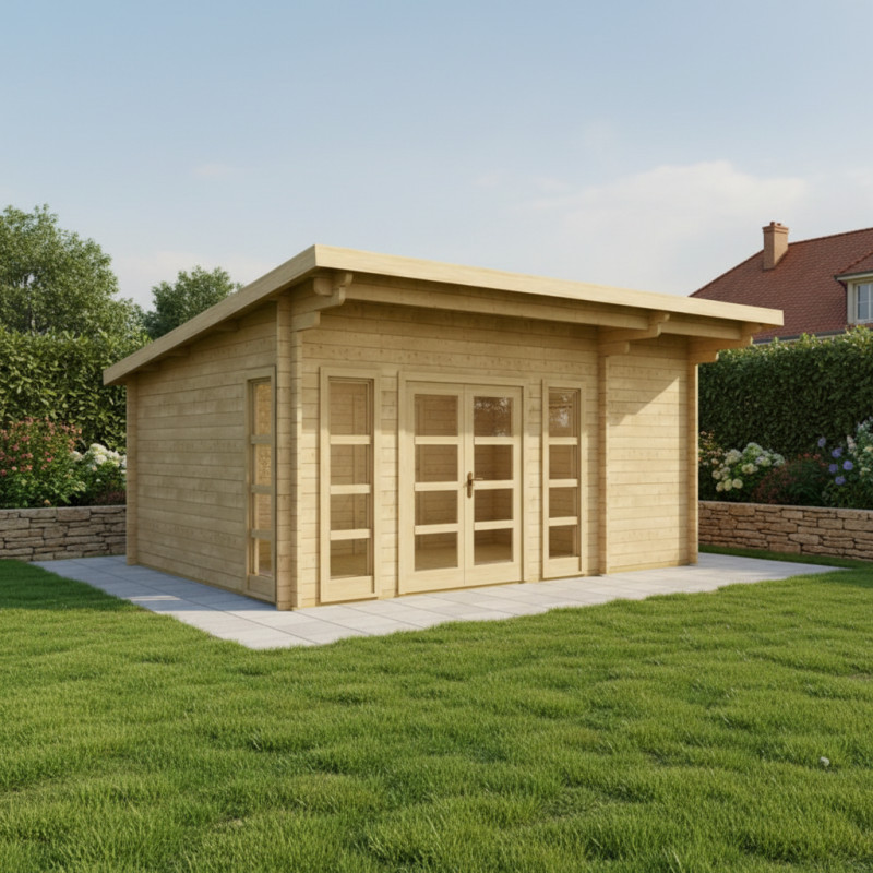 Abri en bois à toit plat 22m² - Madriers 40mm Gardy Shelter