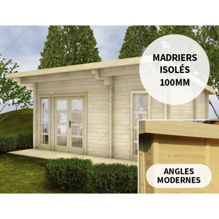 Chalet en bois massif 19m² Isolation madriers 100mm Gardy Shelter