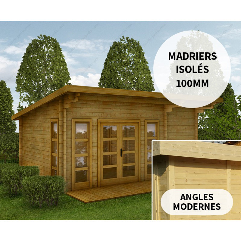 Abri en bois Traité 22m² à cloison - Parois 100mm Gardy Shelter
