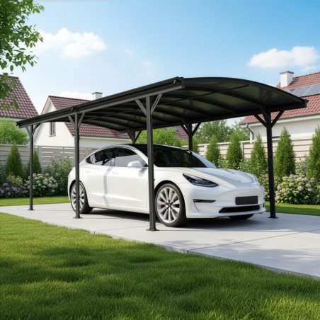 Carport en alu anthracite 3x5,05m + Toit polycarbonate 6mm X-METAL