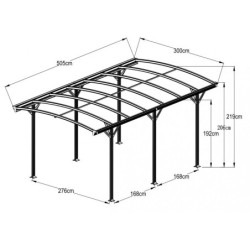Carport en alu anthracite 3x5,05m + Toit polycarbonate 6mm X-METAL