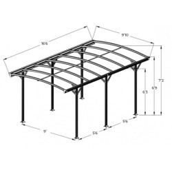 Carport en alu anthracite 3x5,05m + Toit polycarbonate 6mm X-METAL