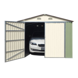 Garage double en metal vert pâle 18m² + kit d'ancrage X-METAL