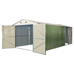 Garage double en metal vert pâle 18m² + kit d'ancrage X-METAL