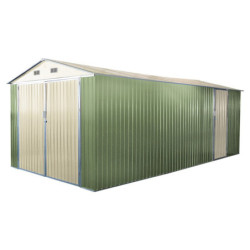 Garage double en metal vert pâle 18m² + kit d'ancrage X-METAL