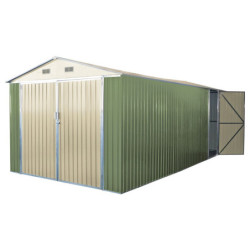 Garage double en metal vert pâle 18m² + kit d'ancrage X-METAL