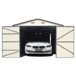 Garage double en metal vert pâle 18m² + kit d'ancrage X-METAL
