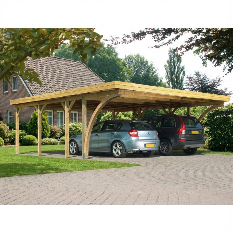 Carport 2 voitures en bois autoclave 40,2m² à 2 arcs Karibu