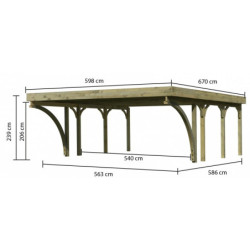 Carport double bois autoclave 40,2m² + toit acier + 2 arcs Karibu
