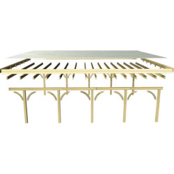 Carport double bois autoclave 40,2m² + toit acier + 2 arcs Karibu