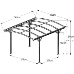 Carport en alu anthracite 3x3,63m + polycarbonate 6mm X-METAL