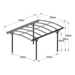 Carport en alu anthracite 3x4,3m + Toit polycarbonate 6mm X-METAL
