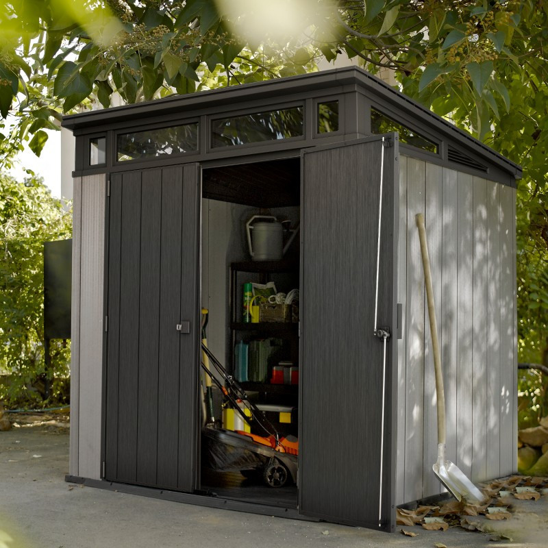 Abri toit plat en résine brossée Brossium 4,7m² + Plancher Keter