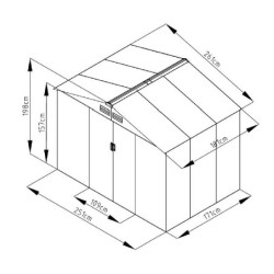 Abri de jardin métal 4,72m² de 261x181XH.198cm imitation bois