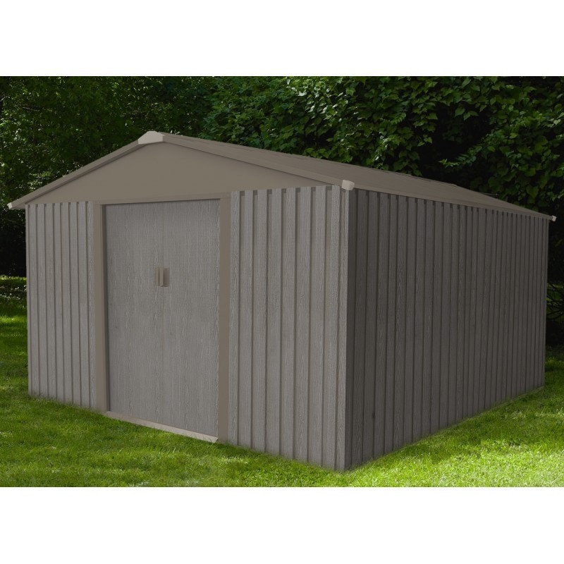 Abri de jardin en métal imitation bois 9,66m² "Look Bois Vieilli"