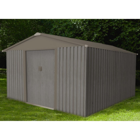 Abri de jardin en métal imitation bois 9,66m² "Look Bois Vieilli"