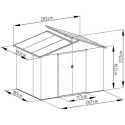 Abri de jardin métal avec puit de lumière 5,44m² imitation bois