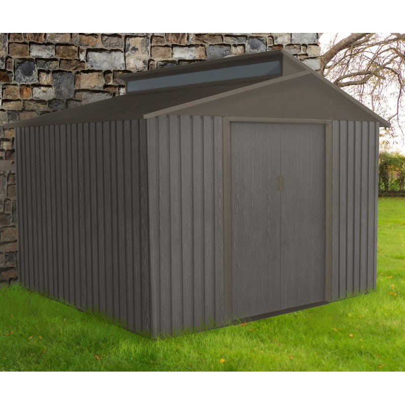 Abri en métal avec puit de lumière 7,25m² imitation bois vieilli