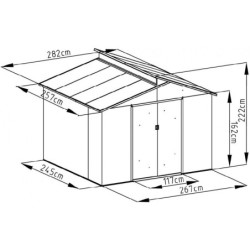 Abri en métal avec puit de lumière 7,25m² imitation bois vieilli