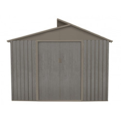 Abri en métal avec puit de lumière 7,25m² imitation bois vieilli