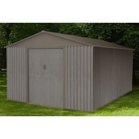 Abri de jardin en métal 13,51m² imitation bois vieilli