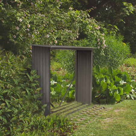 Abri bûches en métal gris 1,37m² imitation bois vieilli