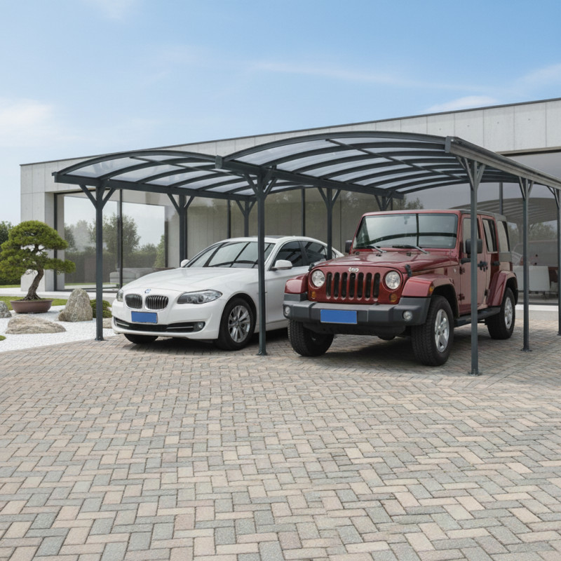 Carport double en alu anthracite et polycarbonate 6mm X-METAL