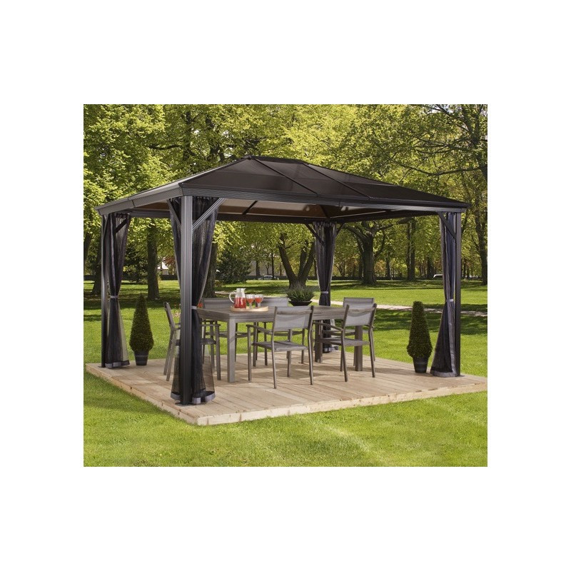 Pergola 3x4m Verona en alu gris et toit polycarbonate 6mm - SOJAG