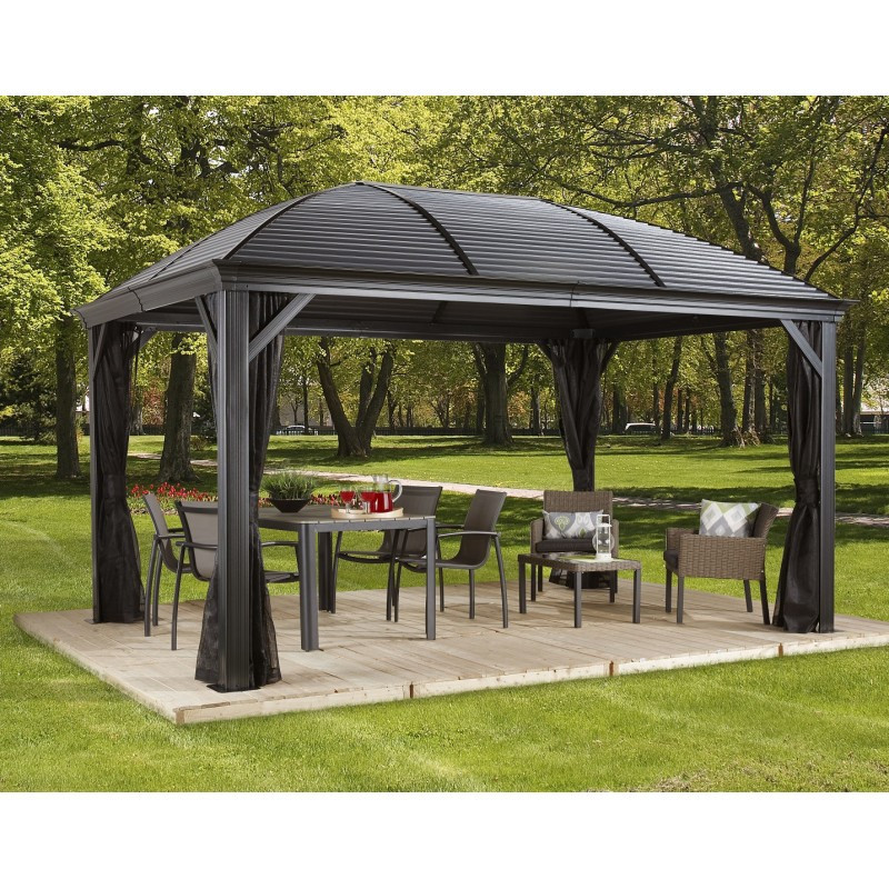 Pergola 3x4m Moreno alu gris et toit en acier galvanisé - SOJAG