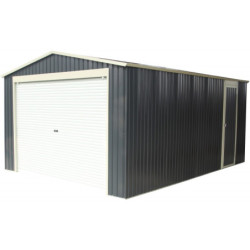 Garage métal anthracite 17,31m² porte enroulable + kit d'ancrage X-METAL