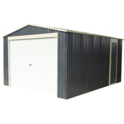 Garage métal gris 15,1m² Porte enroulable + kit d'ancrage X-METAL