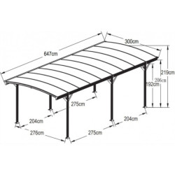 Carport alu anthracite 3x6,47m + Toit polycarbonate 6mm X-METAL