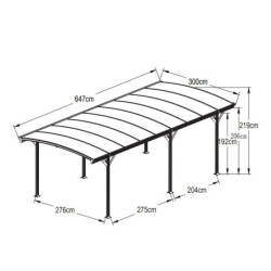 Carport alu anthracite 3x6,47m + Toit polycarbonate 6mm X-METAL