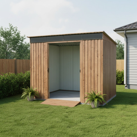 Abri en métal imitation bois Skylight à toit plat 4,84m² DURAMAX