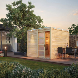 Abri en bois massif 19mm à toit plat Qubic 6,05m² - Karibu