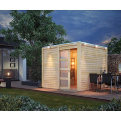 Abri en bois massif 19mm à toit plat Qubic 6,05m² - Karibu