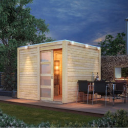 Abri en bois massif 19mm à toit plat Qubic 6,05m² - Karibu