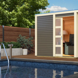 Abri de jardin en bois vitrifié gris 19mm Qubic de 6.05m² Karibu